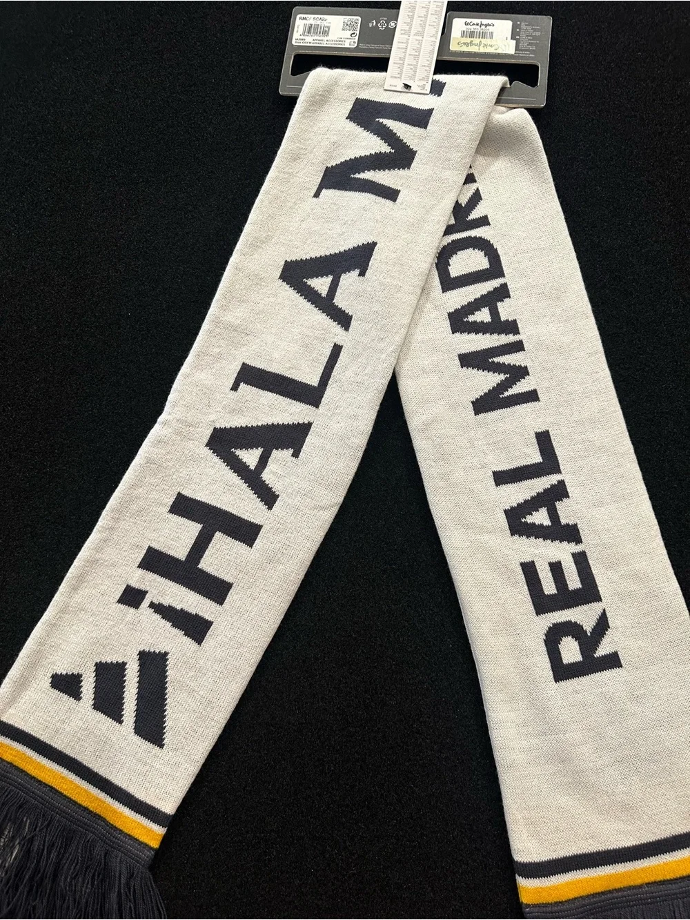 adidas White and Navy Real Madrid Football Club RMFC Soccer Scarf with Crest